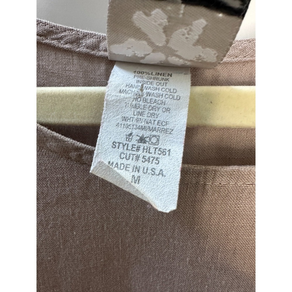 Match Point 100% Linen Ruffle Hem Tunic Top Tan Size Medium USA Made Lagonlook - Picture 8 of 10